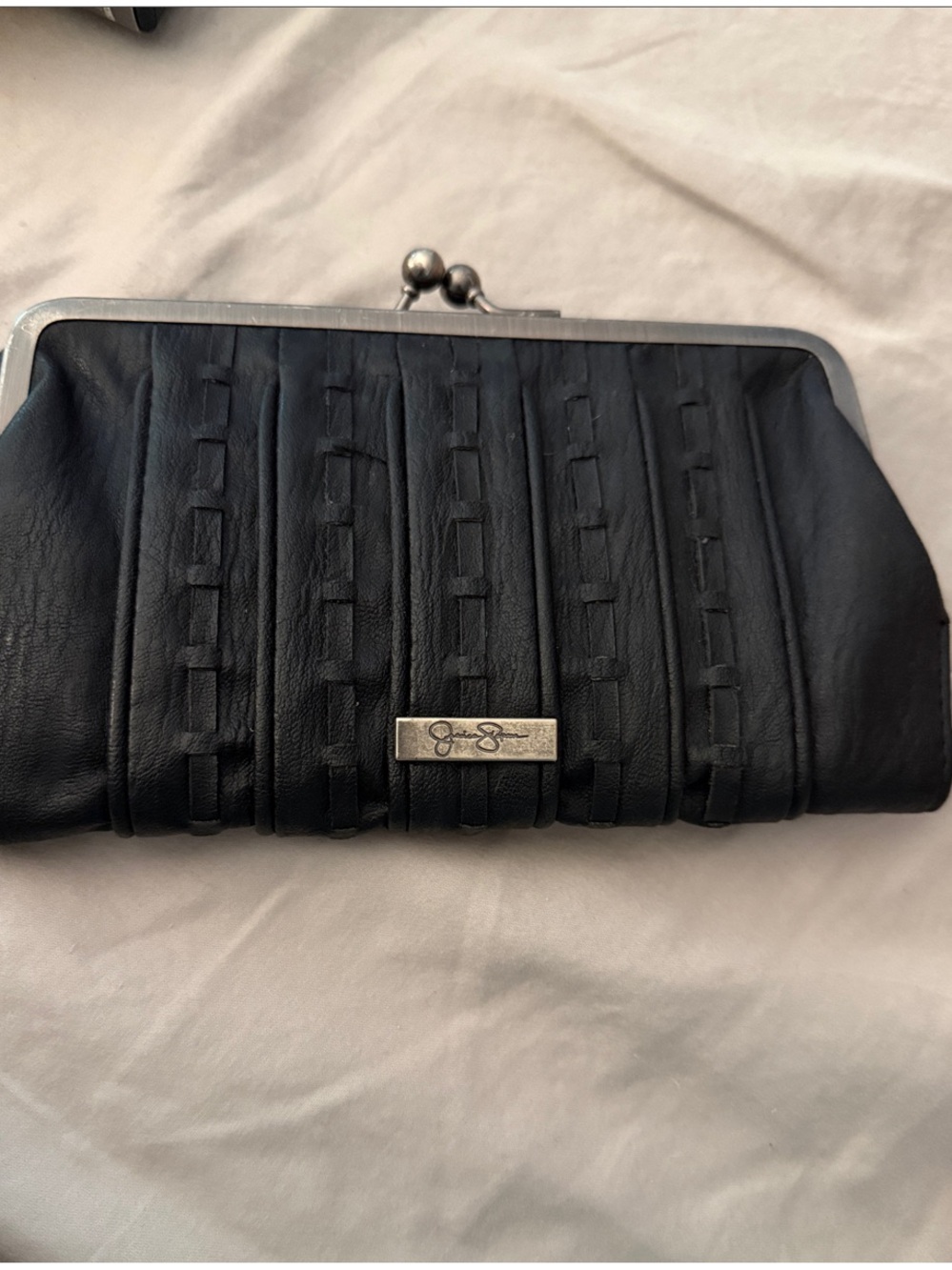 Jessica Simpson Black Textured Frame Clutch with Silver Hardware